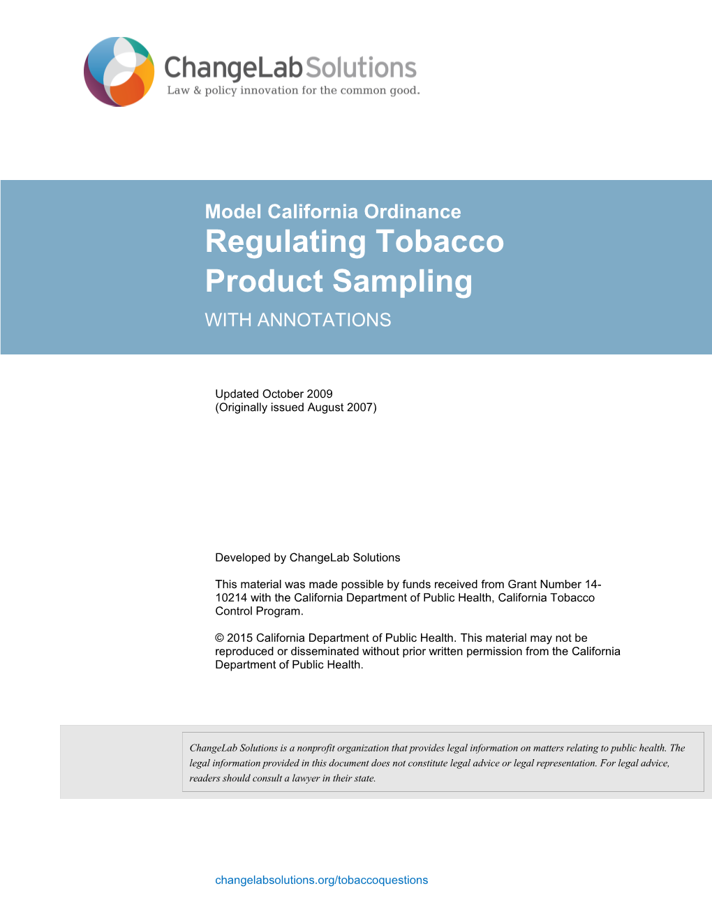 Model CA Ordinance Regulating Tobacco Sampling