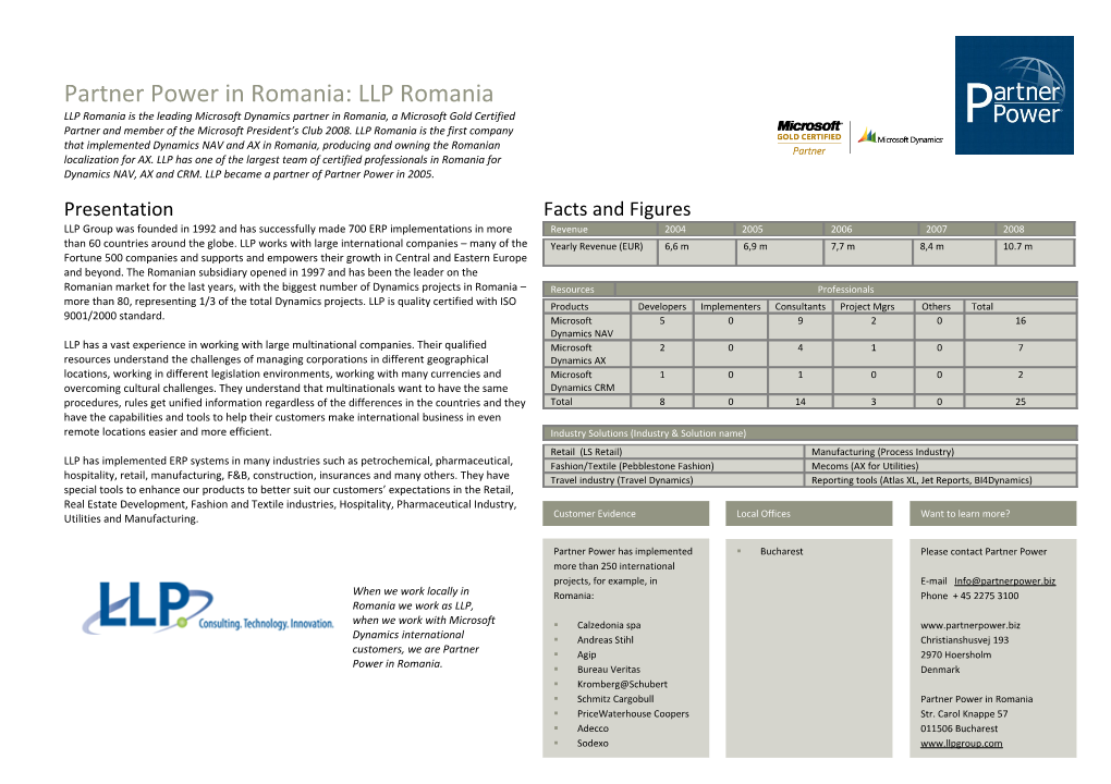 Partner Power in Romania Fact Sheet (LLP)