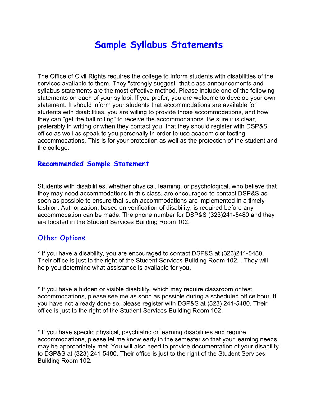 Sample Syllabus Statements