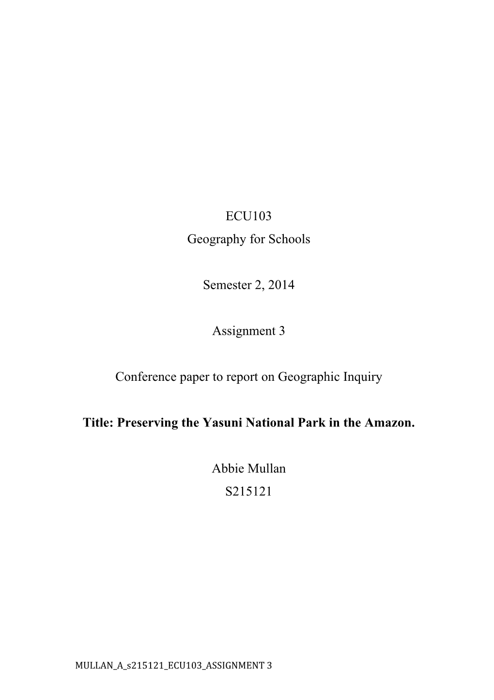 Title: Preserving the Yasuni National Park in the Amazon