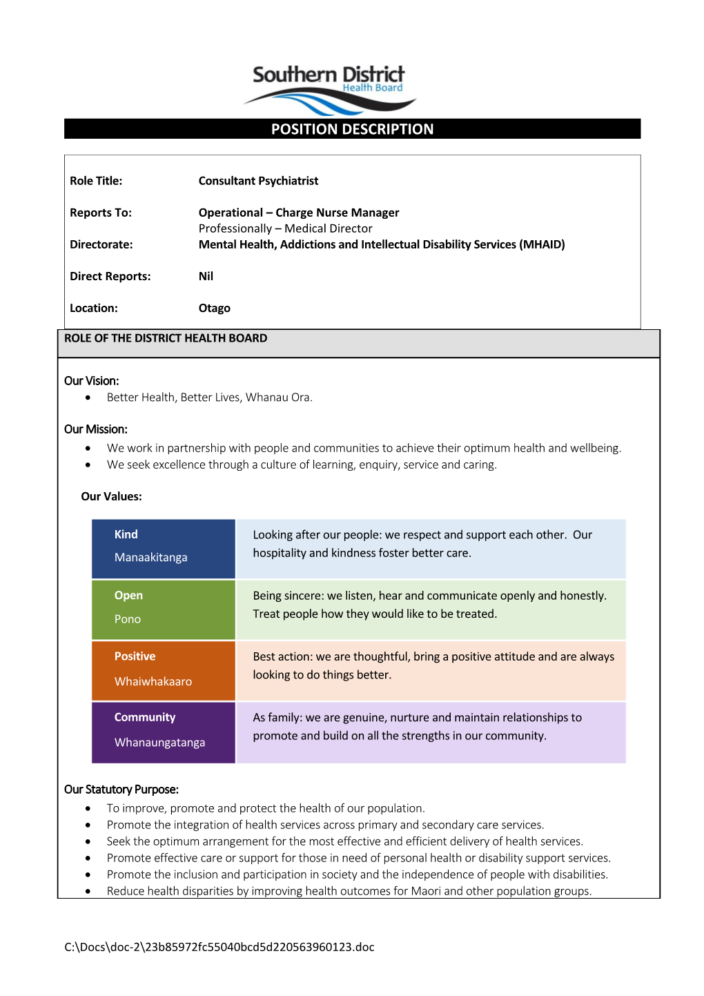 Role Title: Consultant Psychiatrist