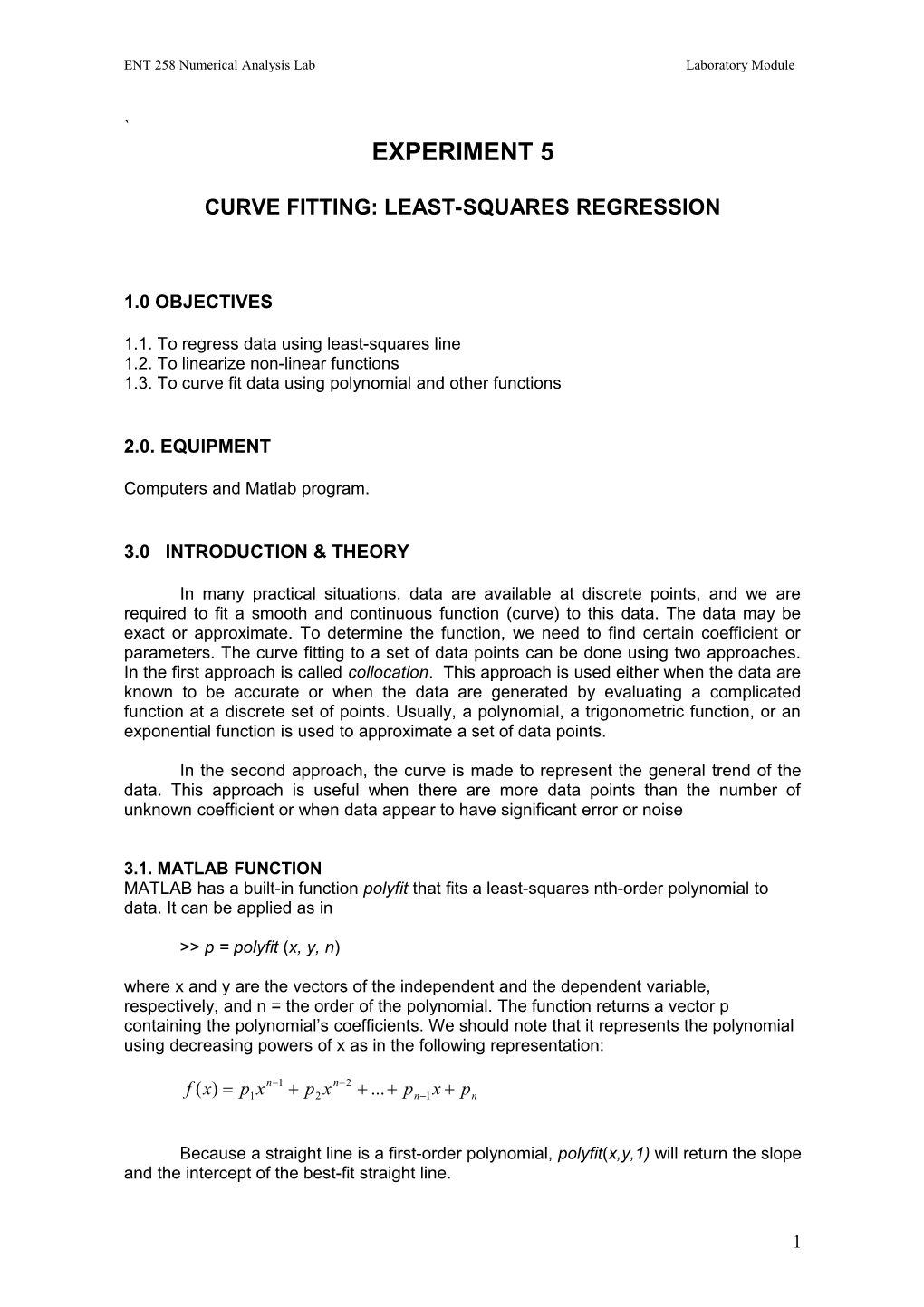 Curve Fitting: Least-Squares Regression