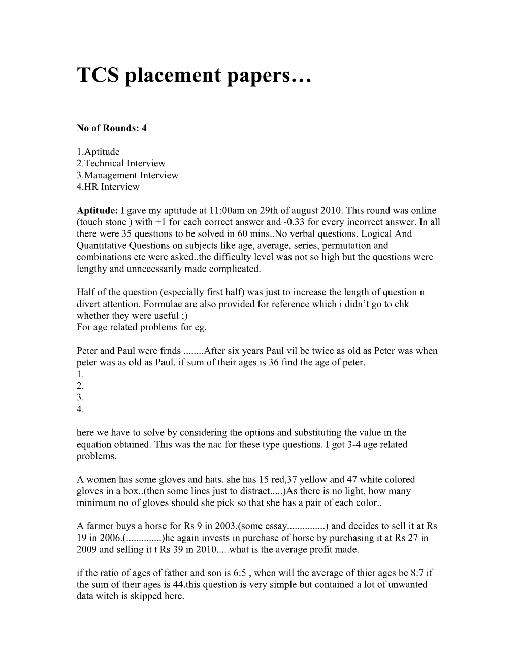 TCS Placement Papers