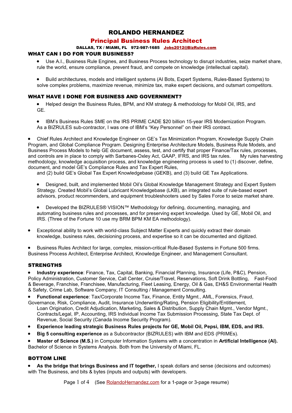 Resume - Rolando Hernandez - Miami, FL - 4 Page Word