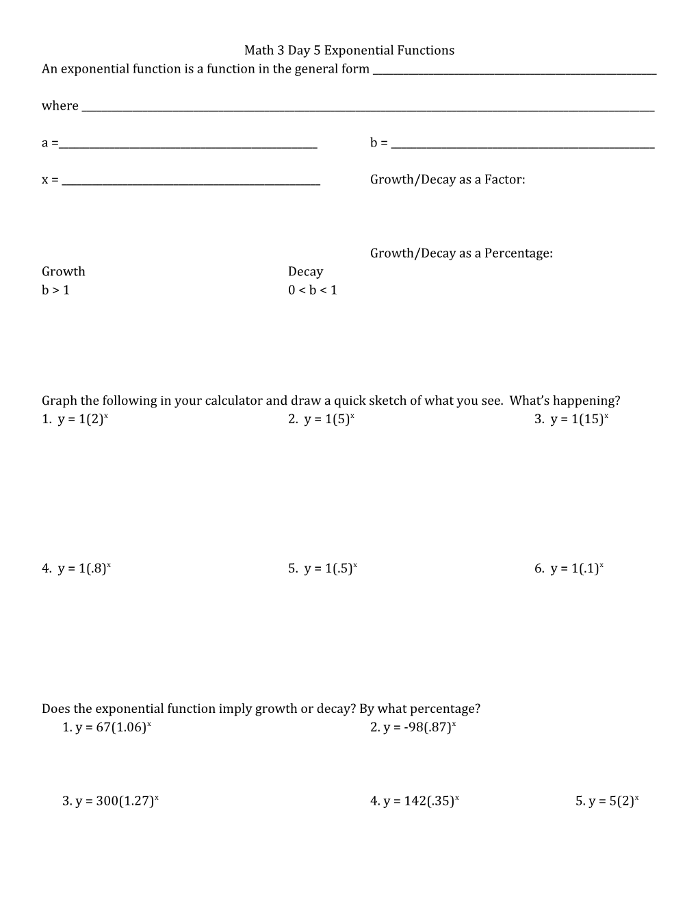 Math 3 Day 5 Exponential Functions