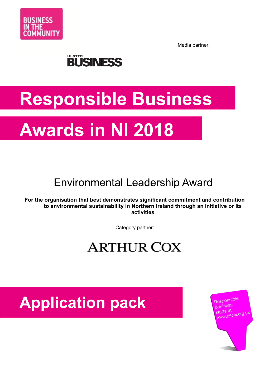 Environmental Leadership Awardapplication Pack 2018