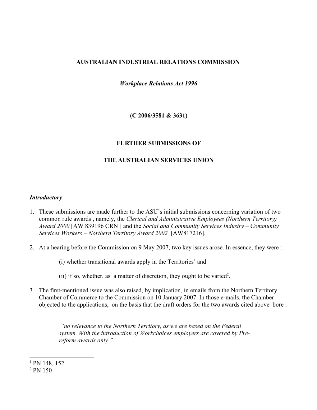 Australian Industrial Relations Commission s1