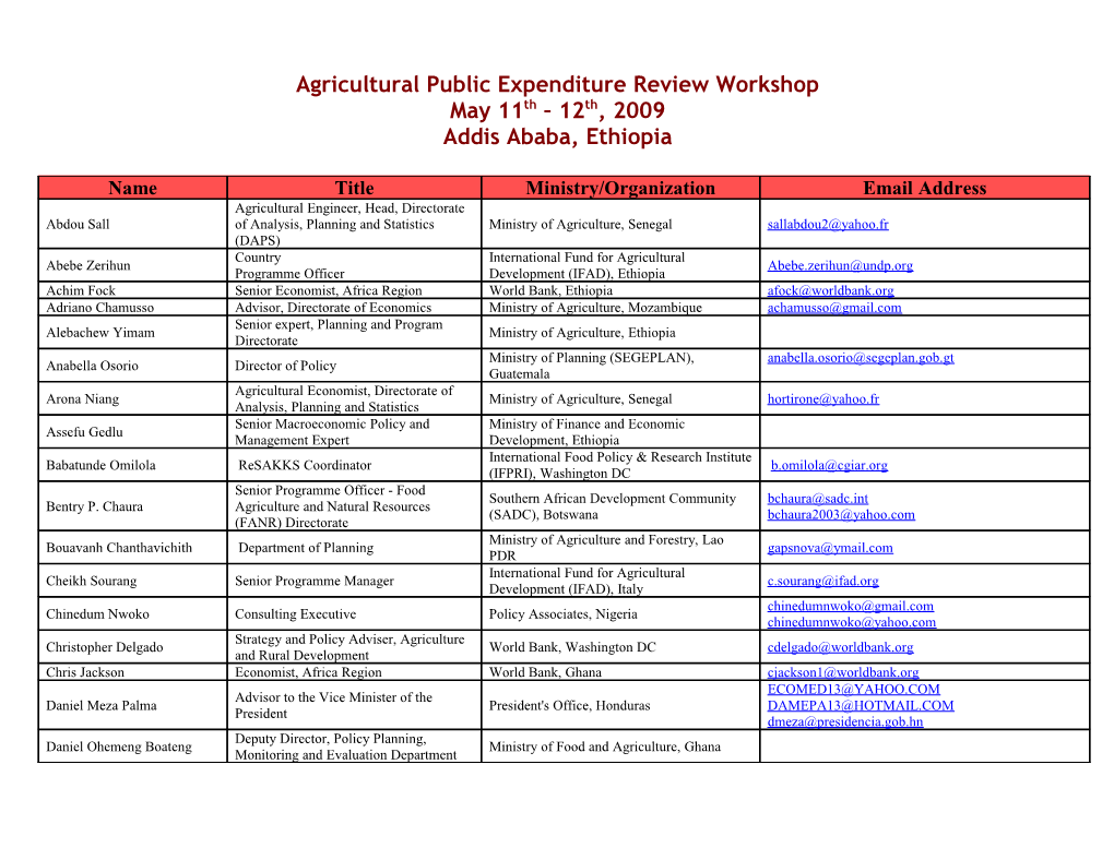 Agricultural Public Expenditure Review Workshop