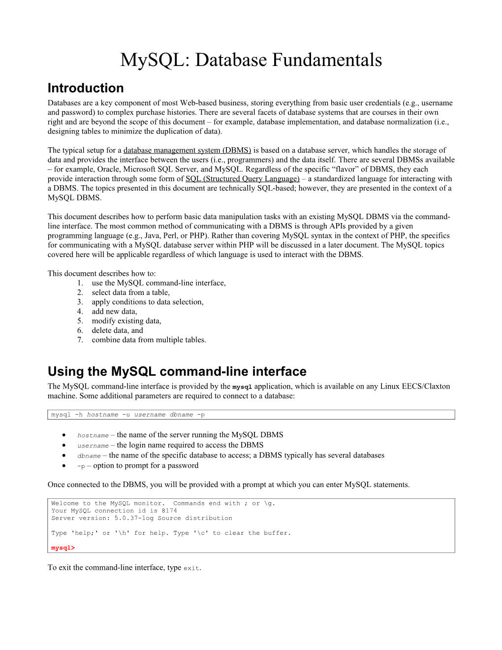 Mysql: Database Fundamentals