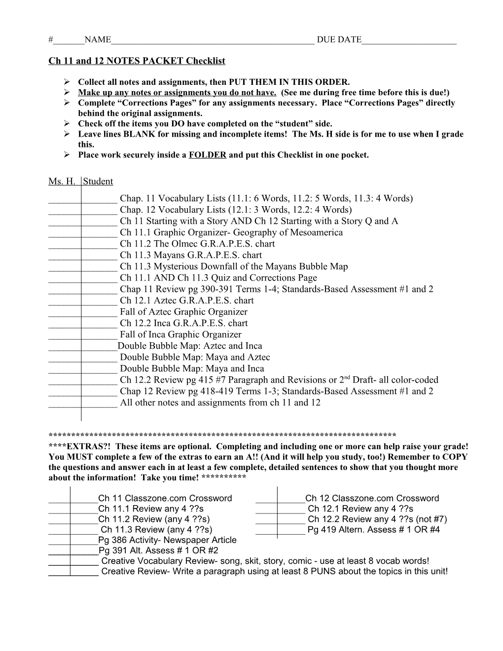 Ch 11 (And 12) NOTES PACKET