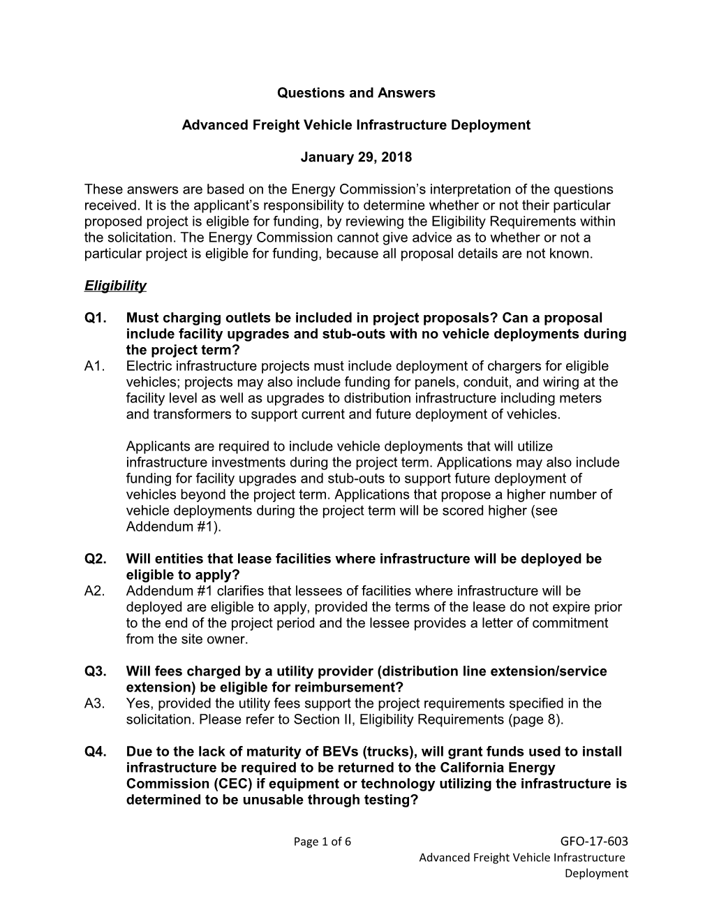 Advanced Freight Vehicle Infrastructure Deployment