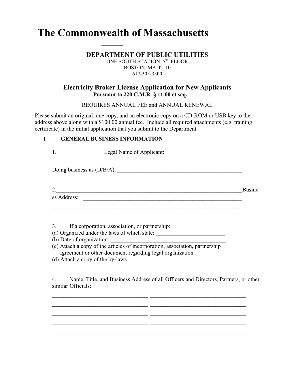 Electricity Broker License Application for New Applicants