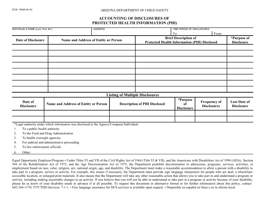 DCS-1049A - Accounting of Disclosures of Protected Health Information (PHI)