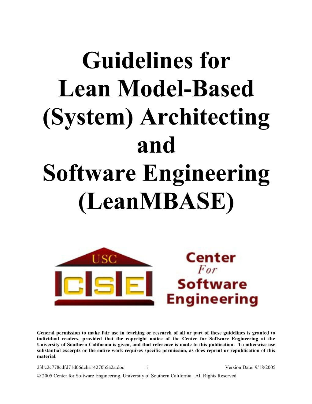 Guidelines for MBASE