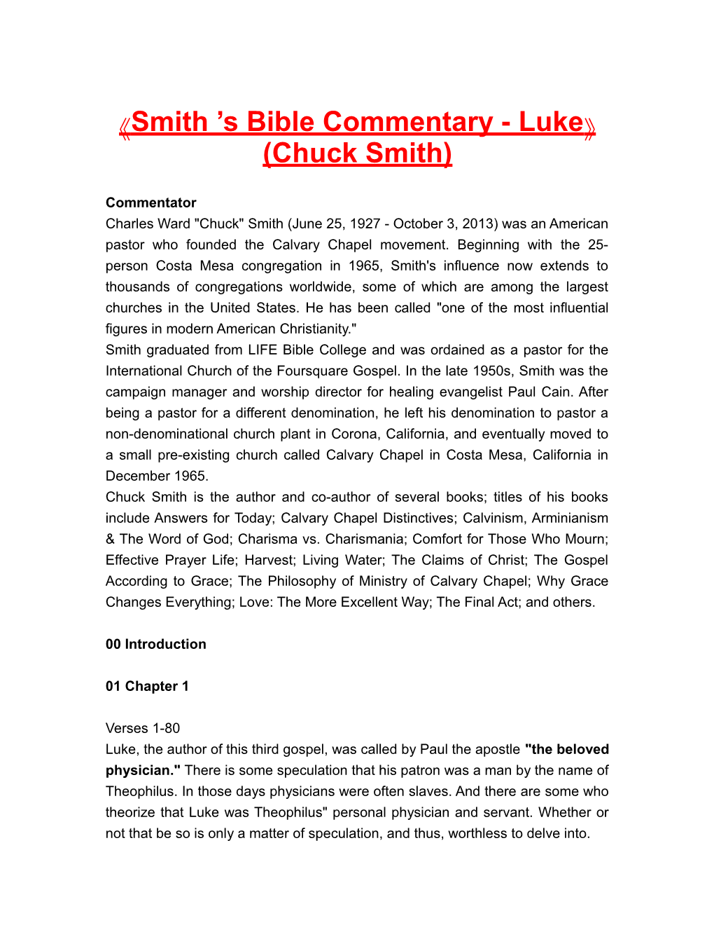 Smith S Bible Commentary - Luke (Chuck Smith)