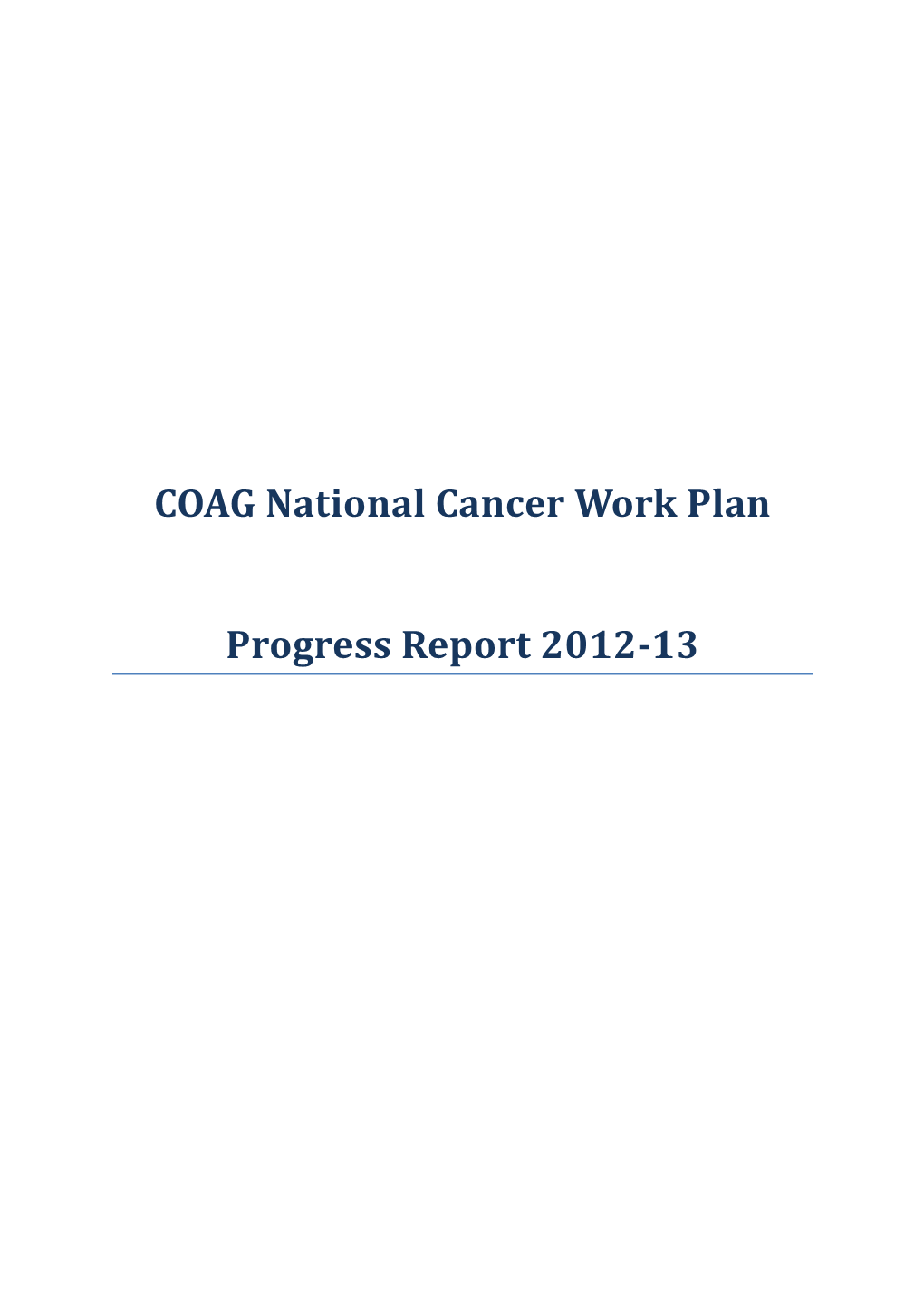 COAG National Cancer Work Plan
