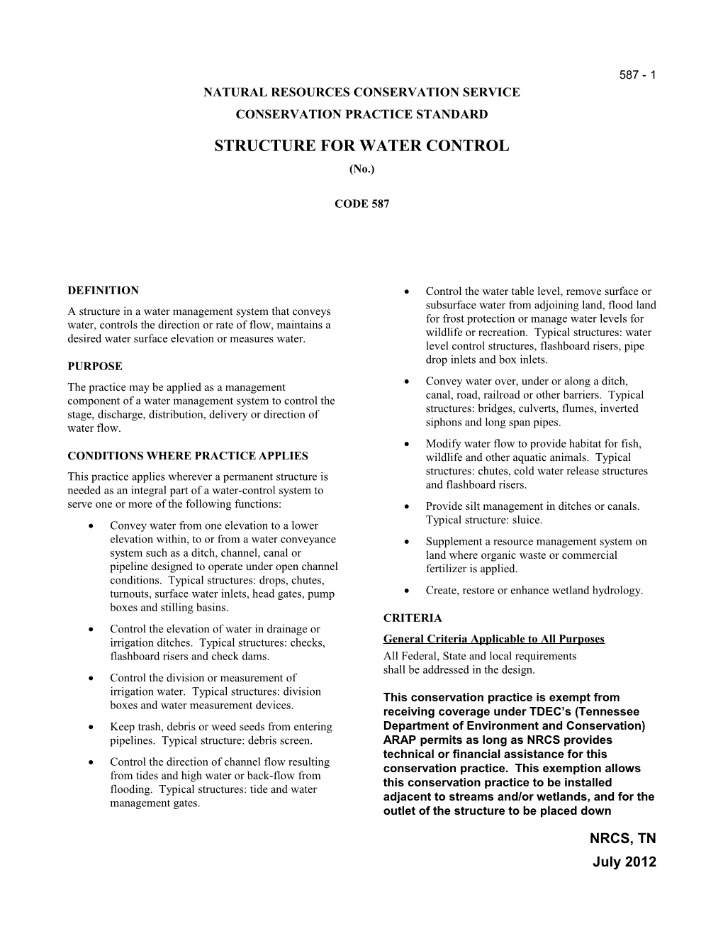 Structure for Water Control 587