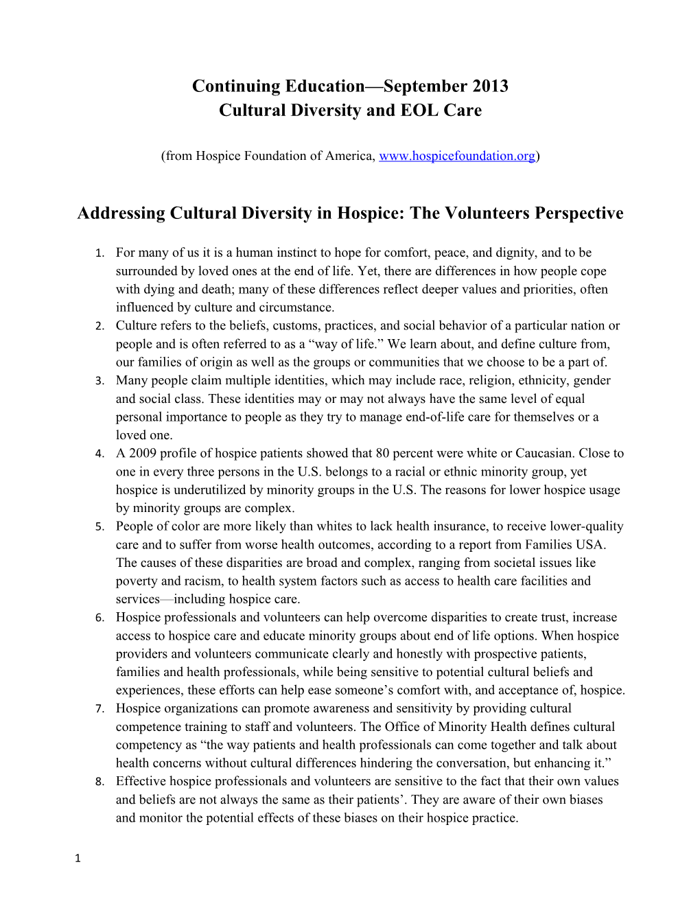 Cultural Diversity and EOL Care
