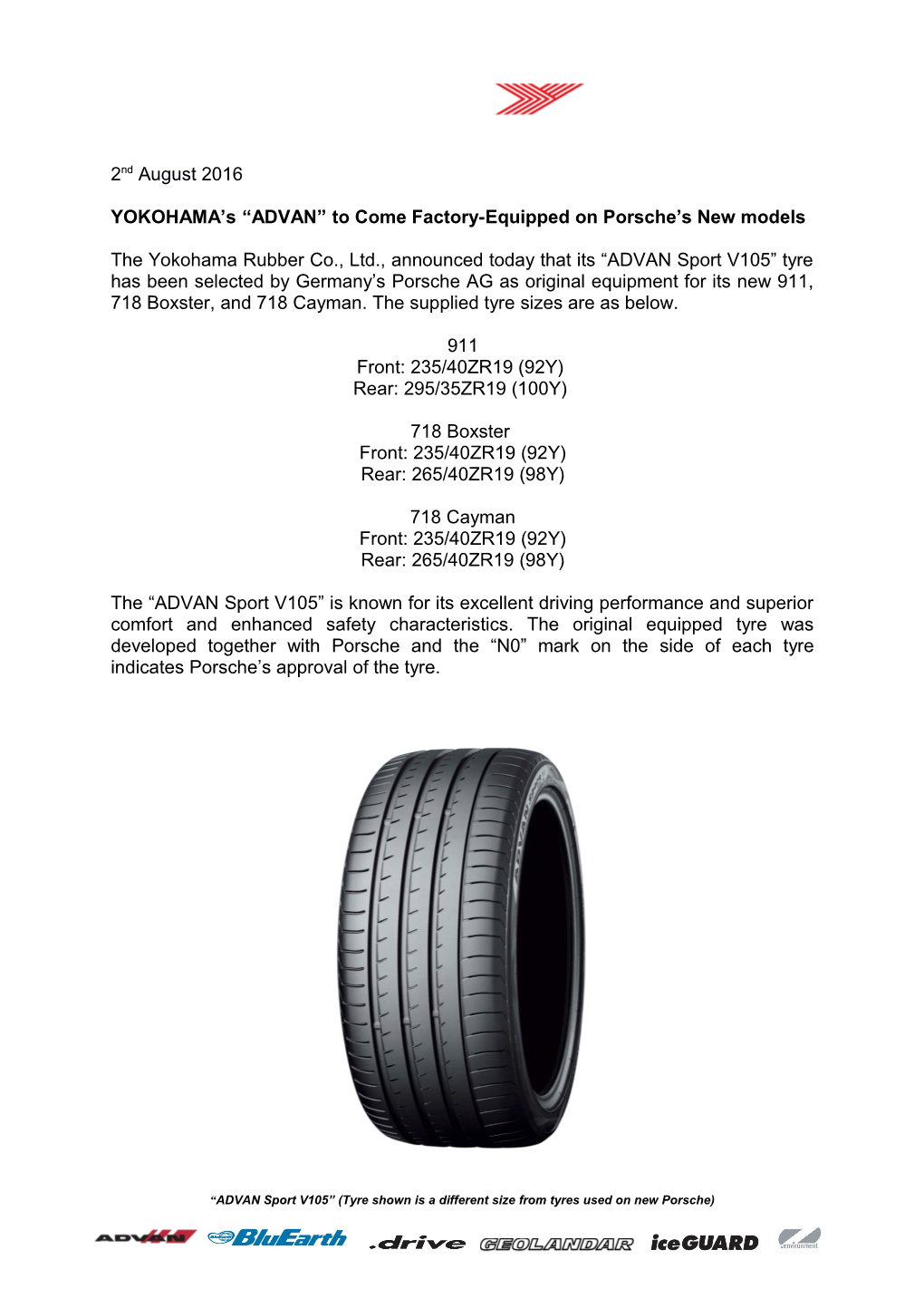 YOKOHAMA S ADVAN to Come Factory-Equipped on Porsche S New Models