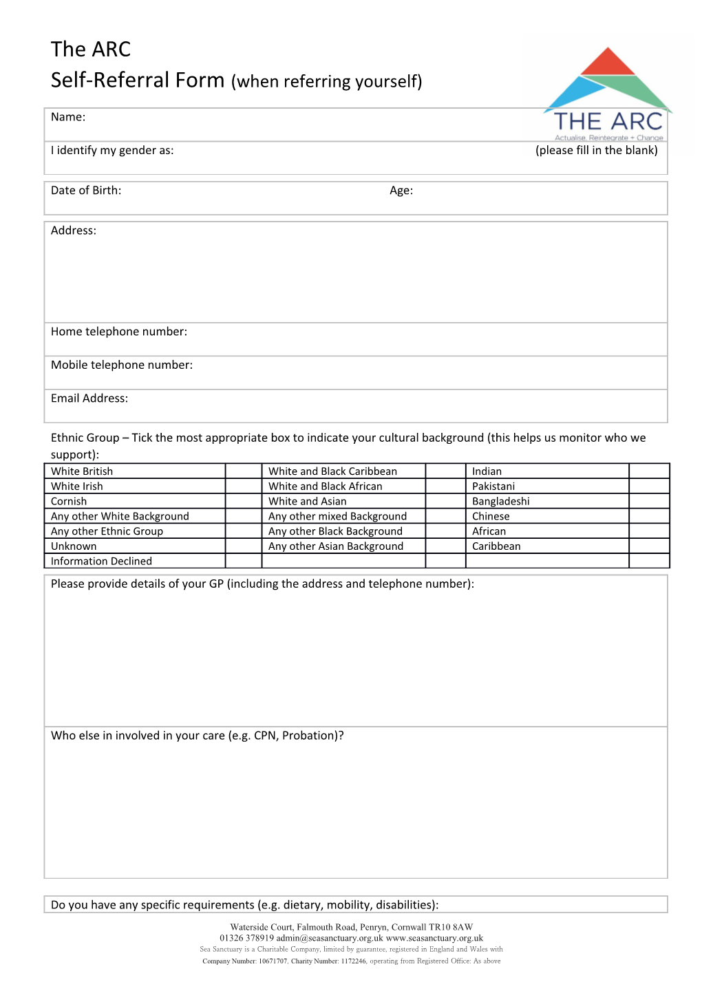 Self-Referral Form(When Referring Yourself)