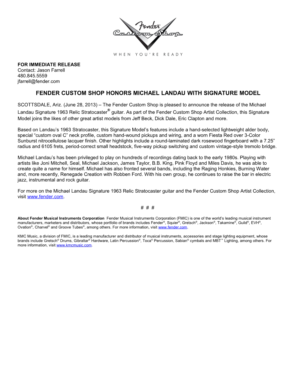 Fender Custom Shop Honors Michael Landau with Signature Model