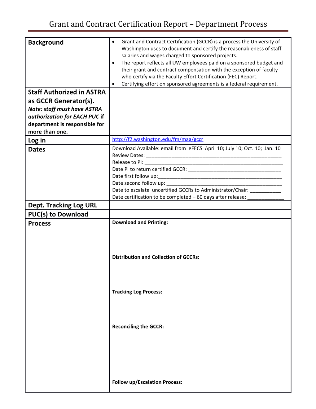 Grant and Contract Certification Report Department Process