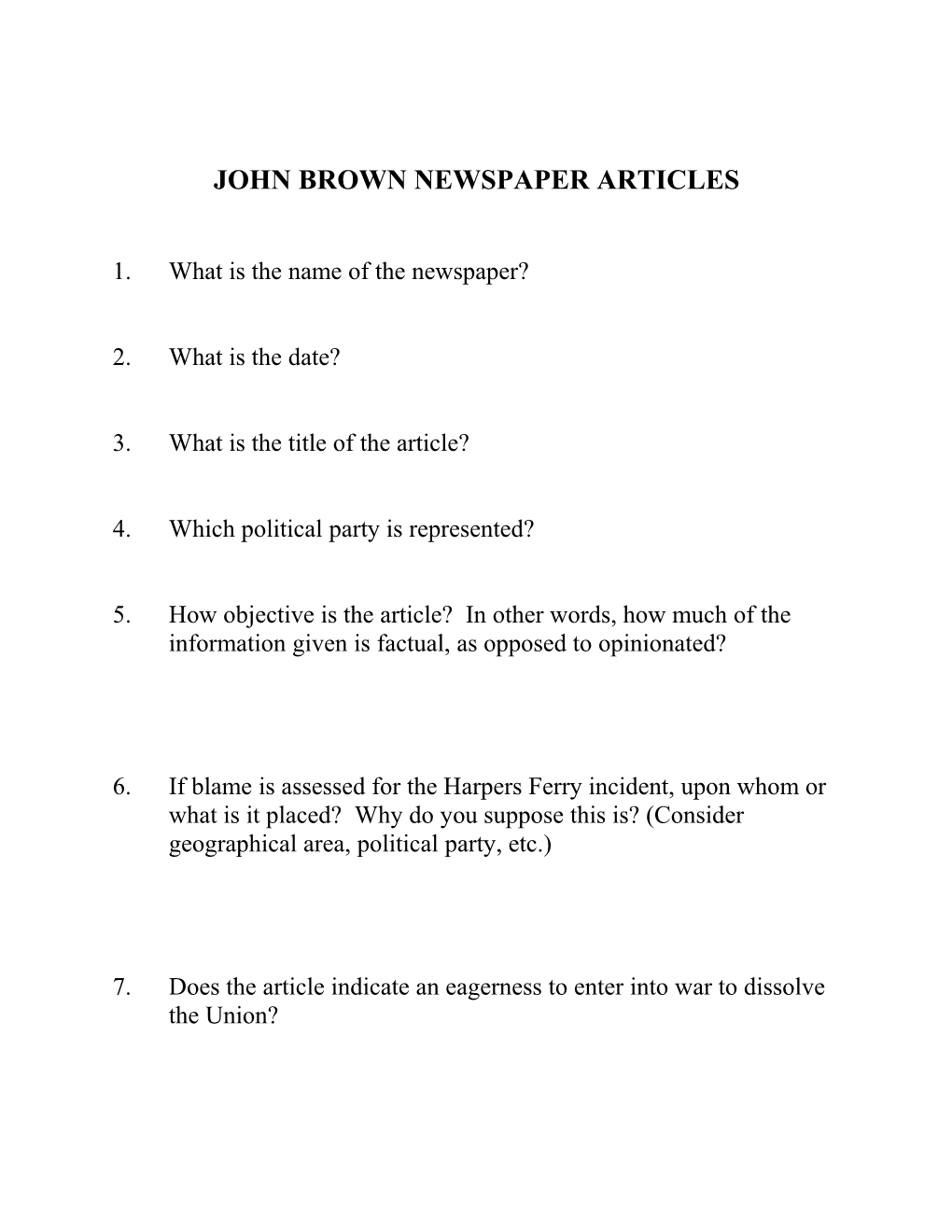 John Brown Newspaper Articles