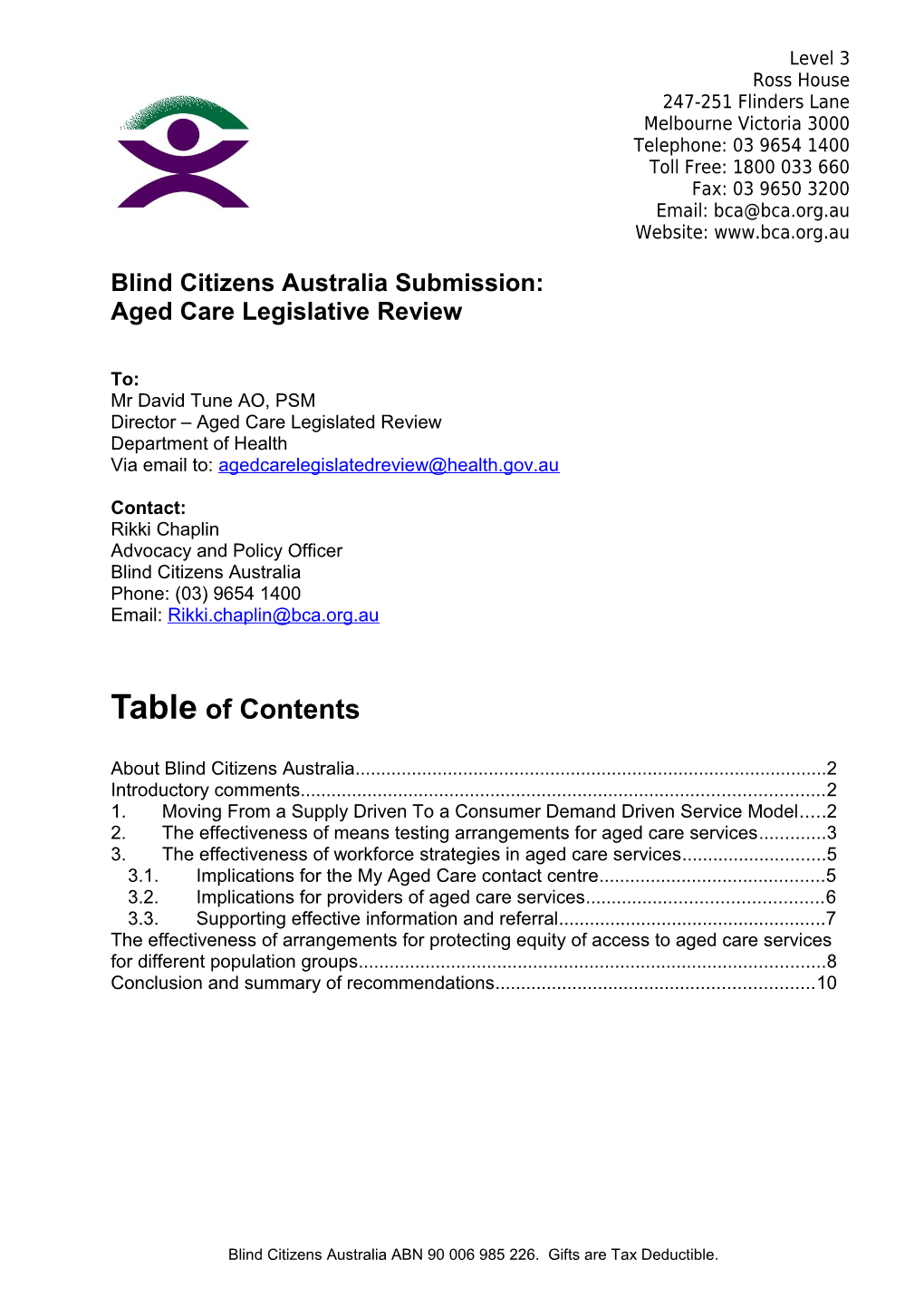 Blind Citizens Australia Submission