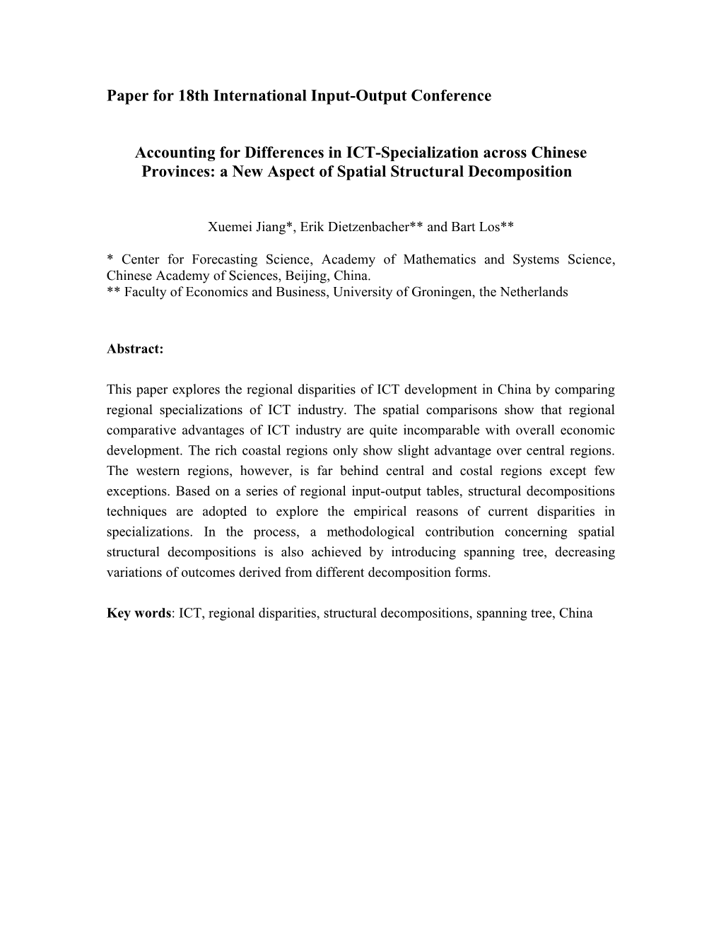 Spatial Comparisons of ICT Sector S Specialization in China