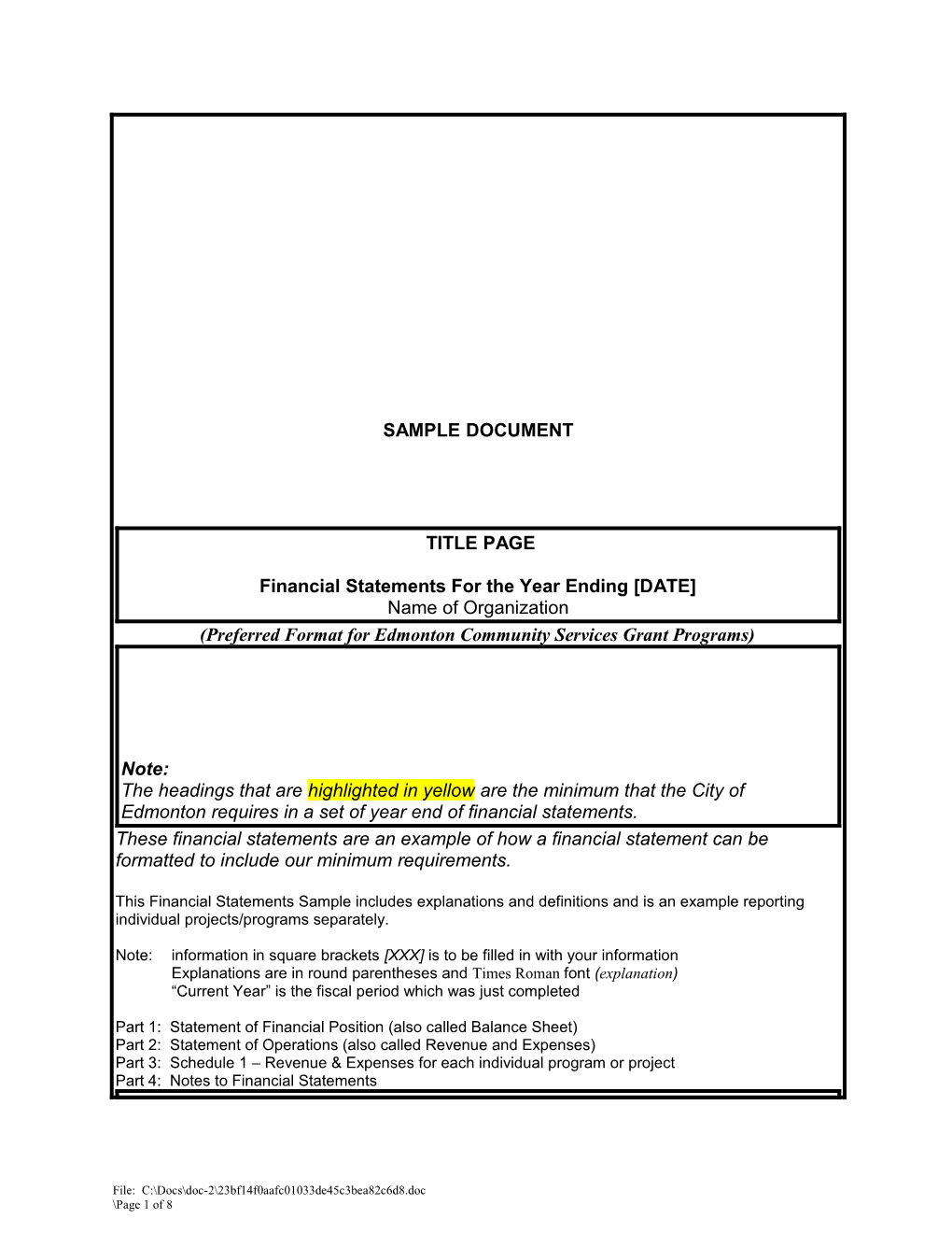 Sample Financial Statements