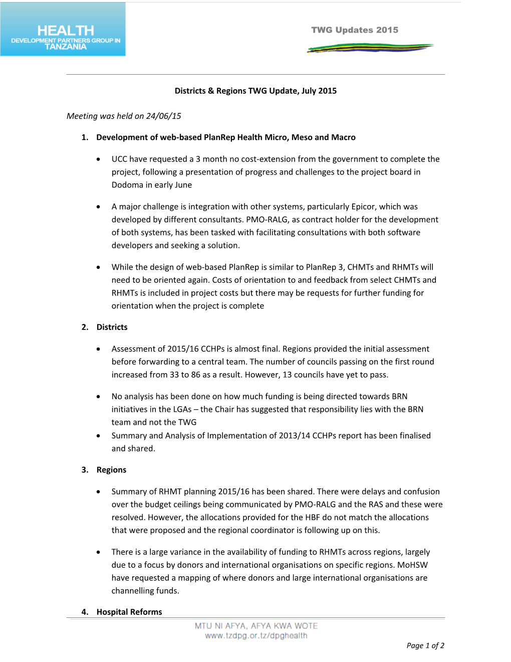 Districts & Regions TWG Update, July 2015