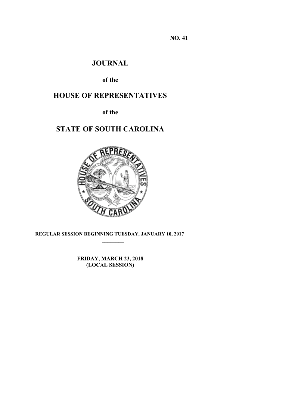 House Journal for 3/23/2018 - South Carolina Legislature Online