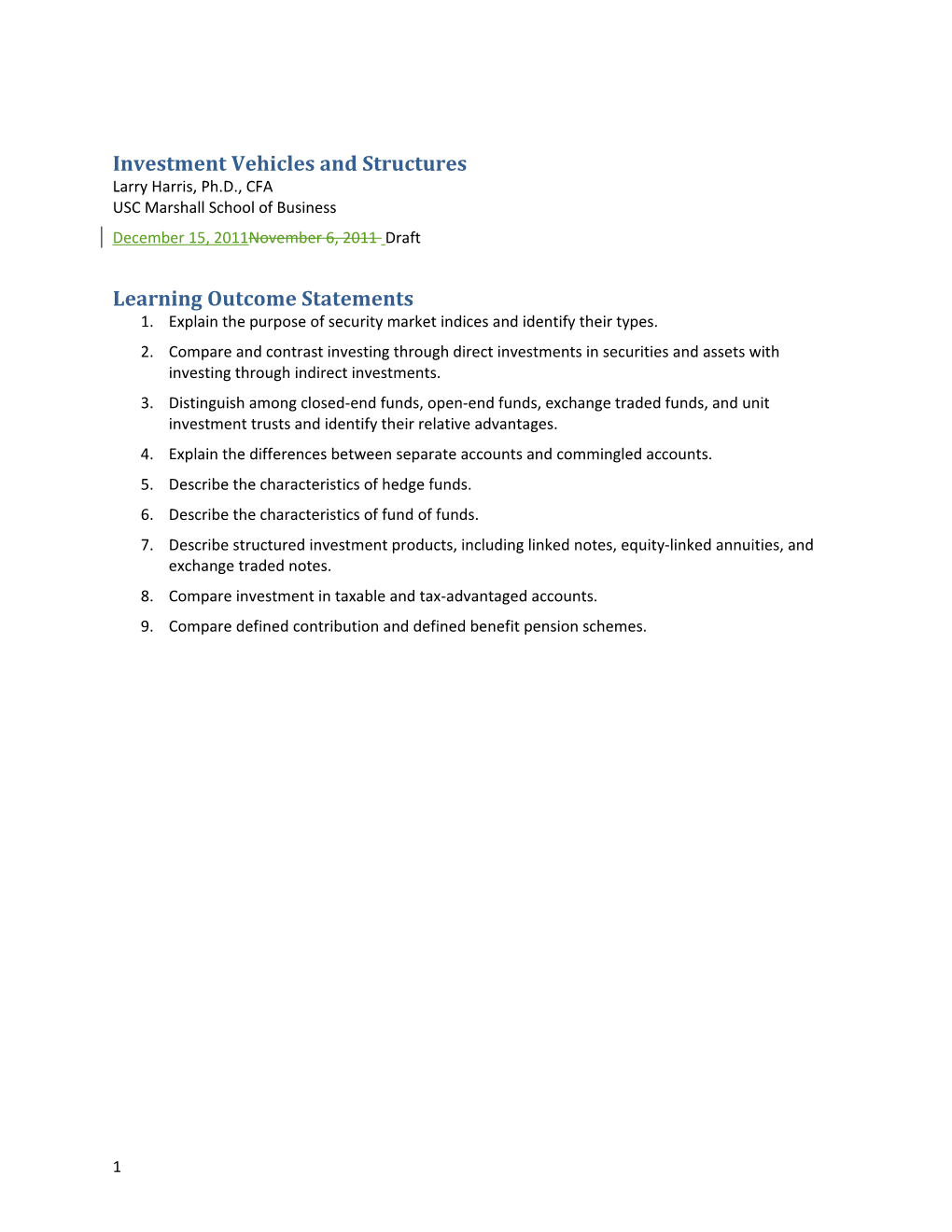 Investment Vehicles and Structures