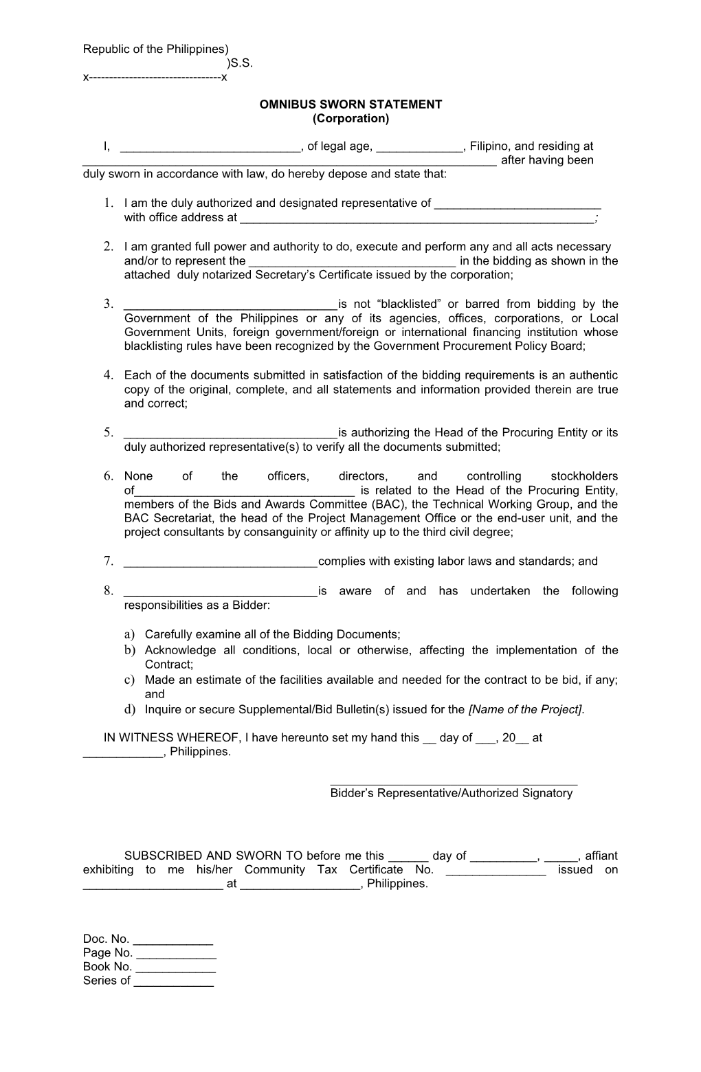 Omnibus Sworn Statement