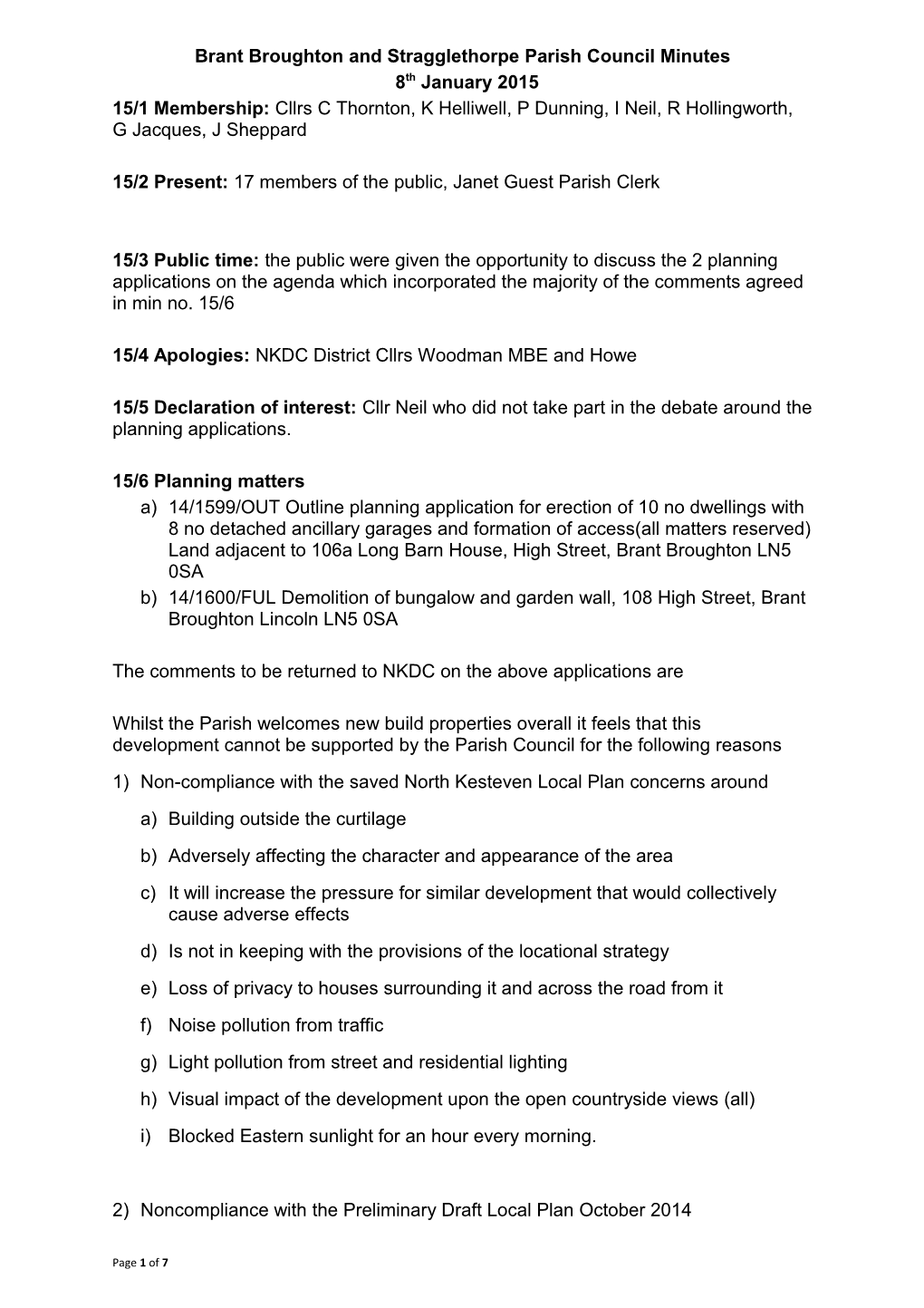 Brant Broughton and Stragglethorpe Parish Council Minutes