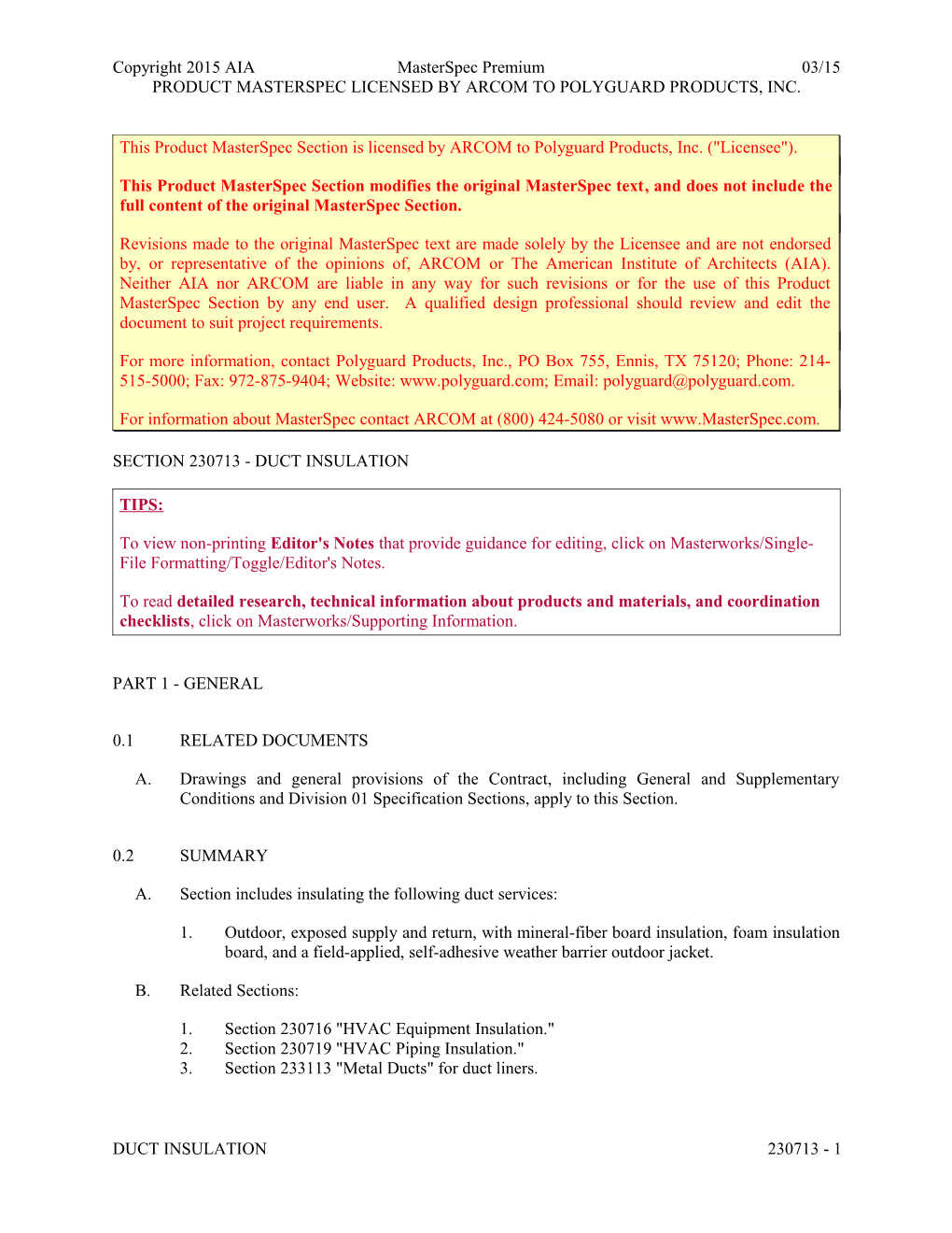 Section 230713 - Duct Insulation