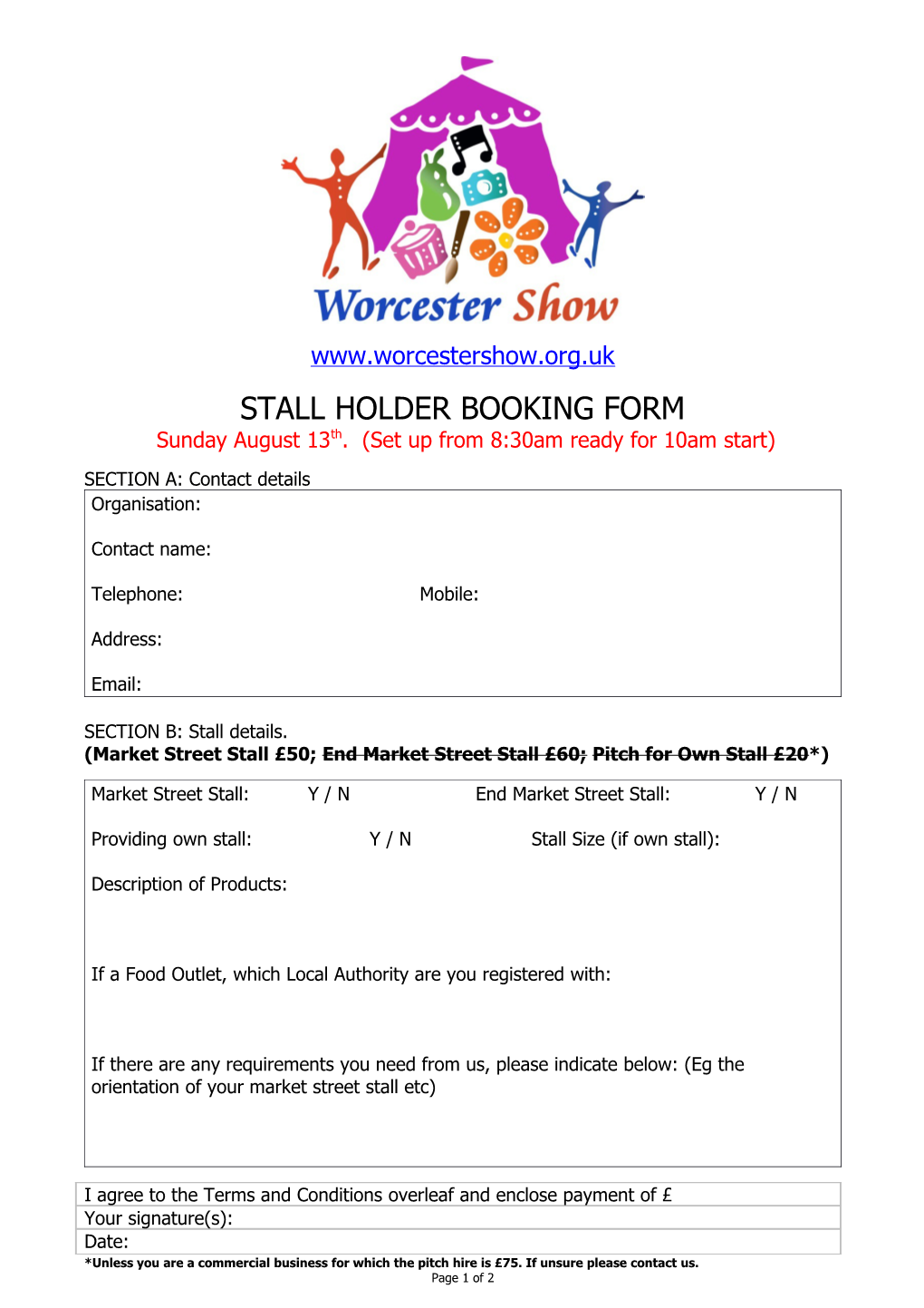 Stall Holder Booking Form