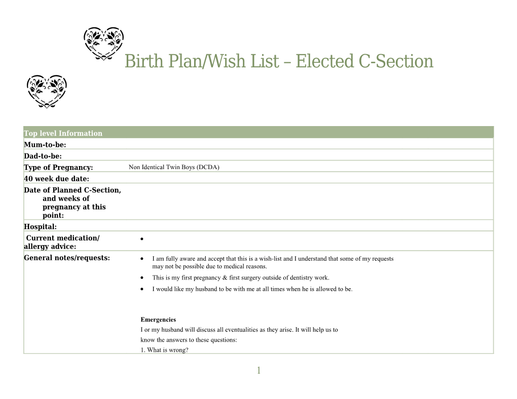 Date of Planned C-Section, and Weeks of Pregnancy at This Point