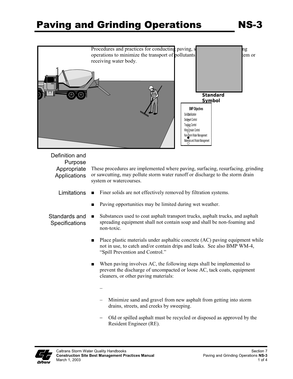 Construction Site Best Management Practices Manual Paving and Grinding Operations NS-3