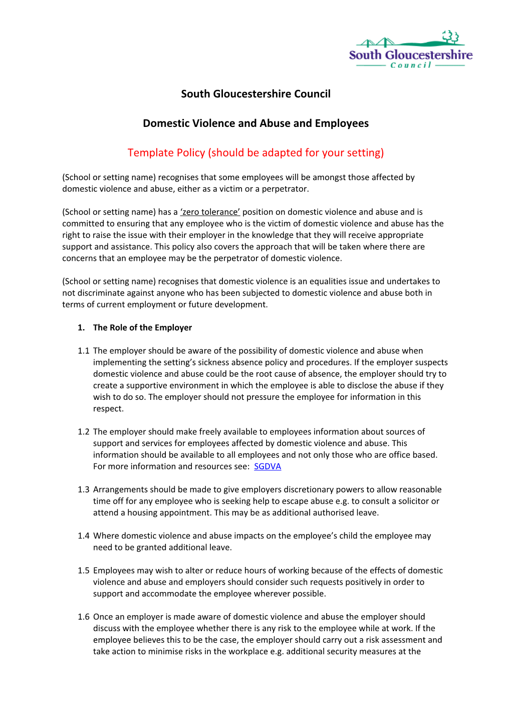 Domestic Violence and Abuse and Employees