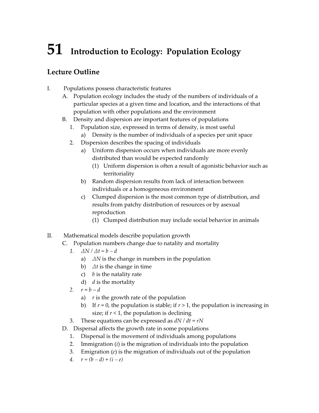 51Introduction to Ecology: Population Ecology