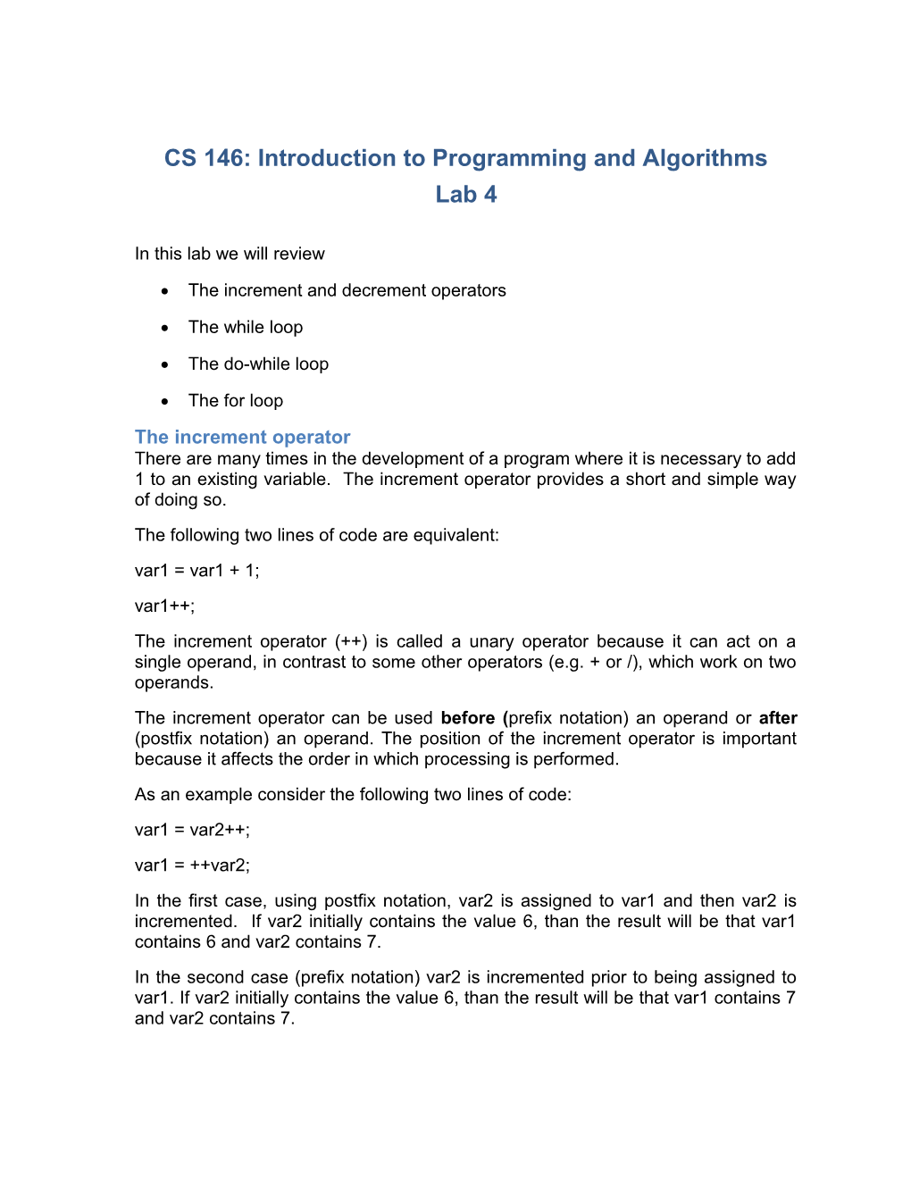 CS 146: Introduction to Programming and Algorithms