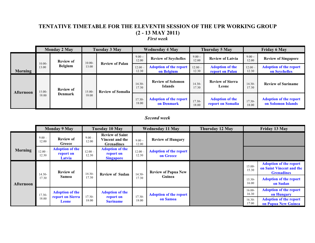Option for Timetable for the First Upr Working Group Session (7- 18 April 2008)
