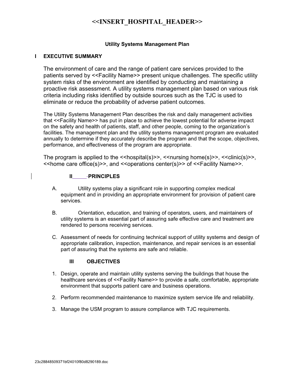 Utility Systems Management Plan