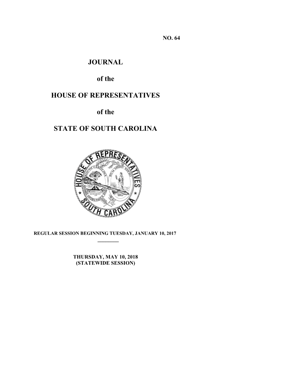 House Journal for 5/10/2018 - South Carolina Legislature Online