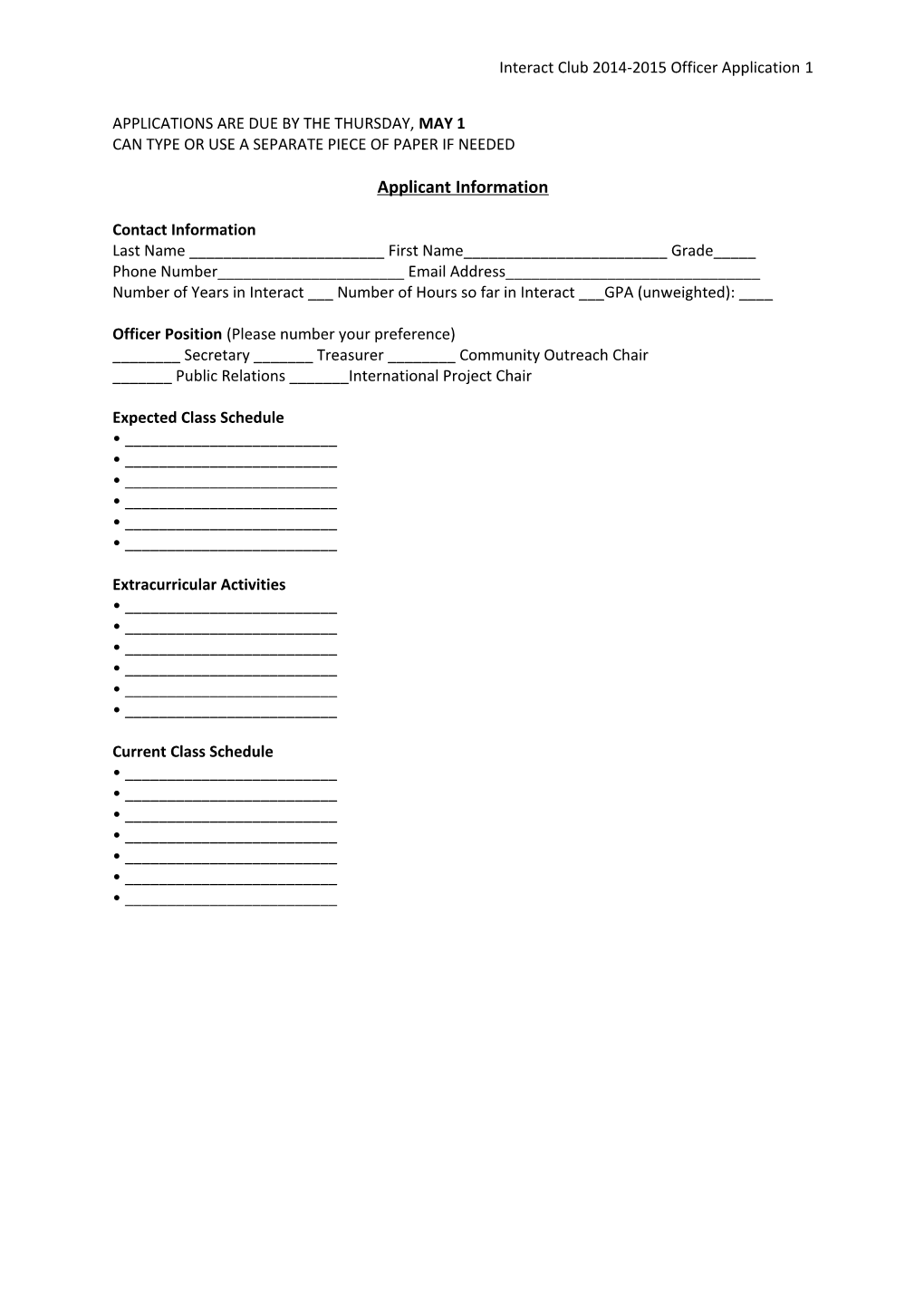 Interact 2014-2015 Officer Application