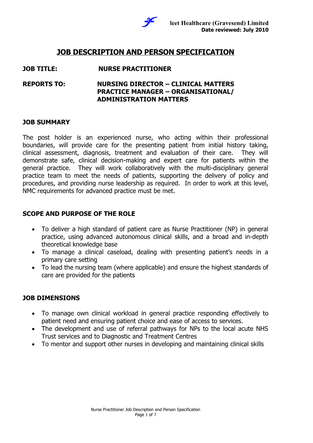 Job Description and Person Specification s6