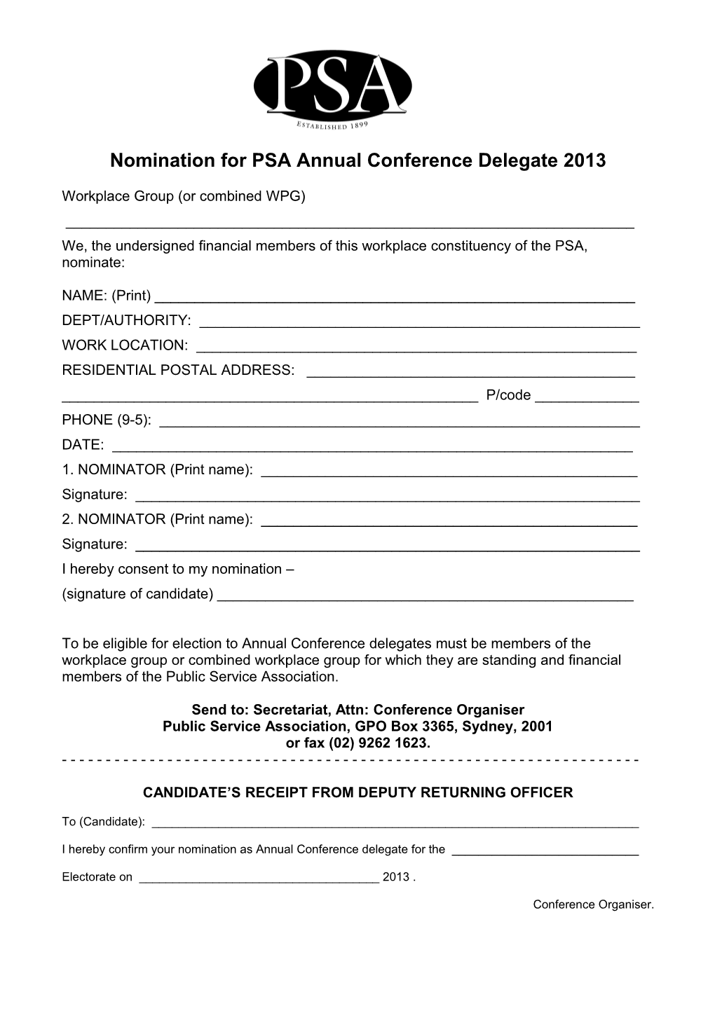 Nomination for Annual Conference Delegate