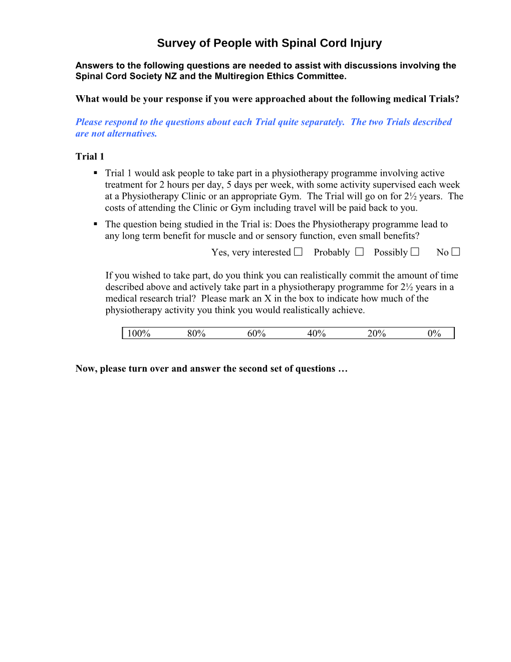 Survey of People with Spinal Cord Injury