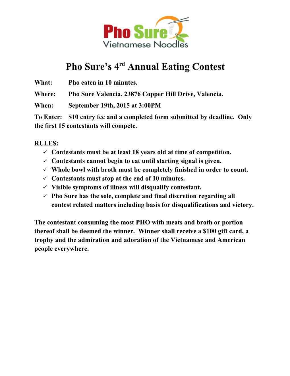 Pho Sure S4rdannual Eating Contest